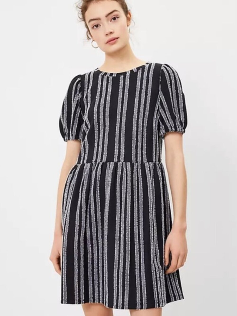 LOFT Black & White Striped Fringe Dress L
